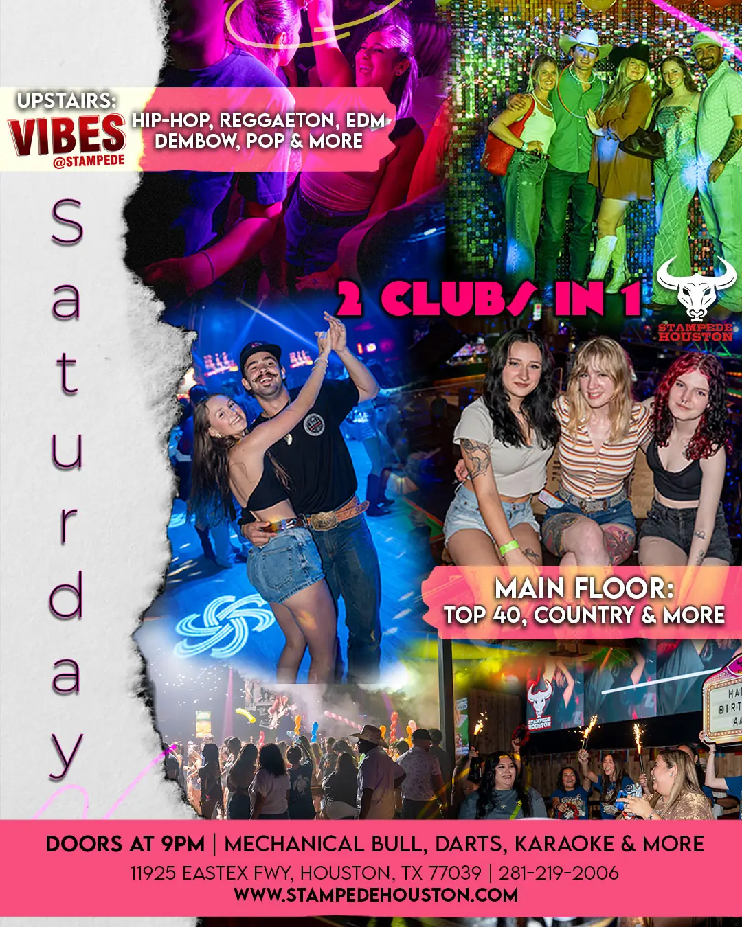 Stampede Houston nightclub – Friday Night party with Top 40, Country, Hip-Hop, Reggaeton, R&B, karaoke & free bull rides