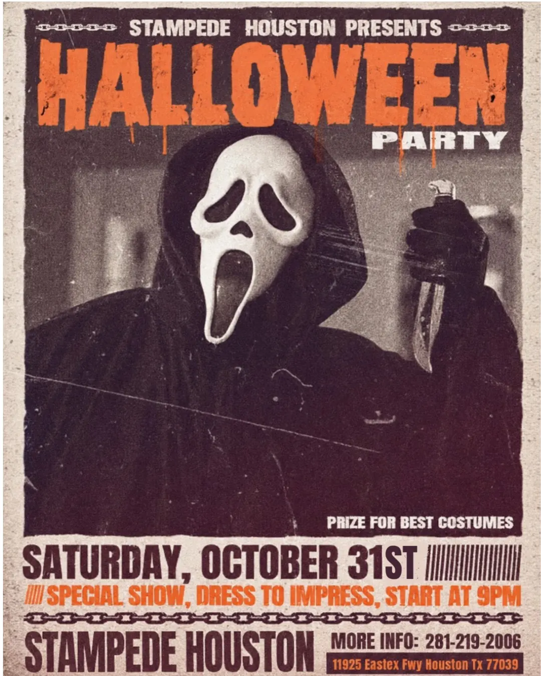 Halloween Party at Stampede Houston – Saturday October 31, costume contest, starts at 9PM